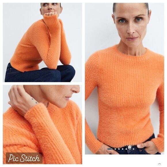 EUC! Mango MNG Orange Fuzzy Cozy Long Sleeve Sweater -Size M (also fits XS/S) - Picture 1 of 11